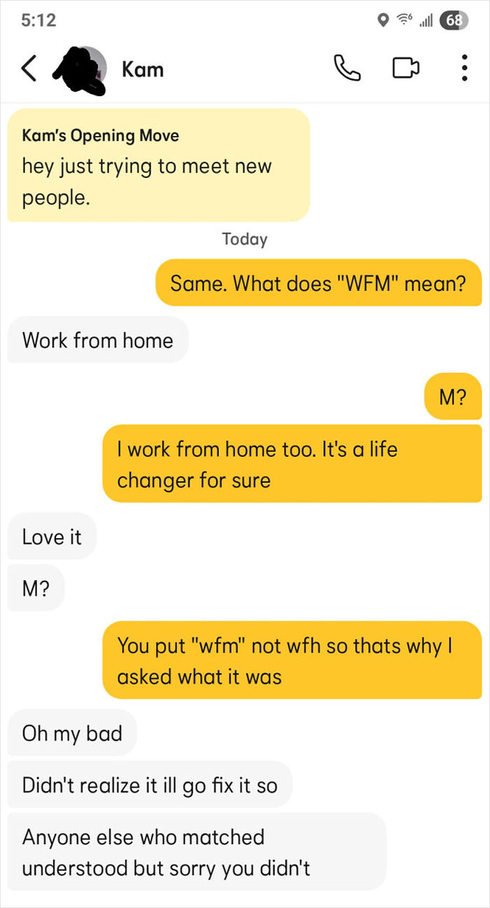 Text message screenshot showing a conversation about work from home, highlighting toxic interactions in nice girls and nice guys.