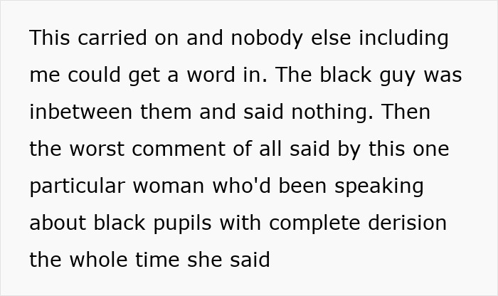 Text excerpt showing a teacher revealing racist thoughts about black pupils during unconscious bias training.