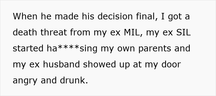 Text excerpt about ex-husband lying and family conflicts after divorce as ex-wife reveals truth years later.