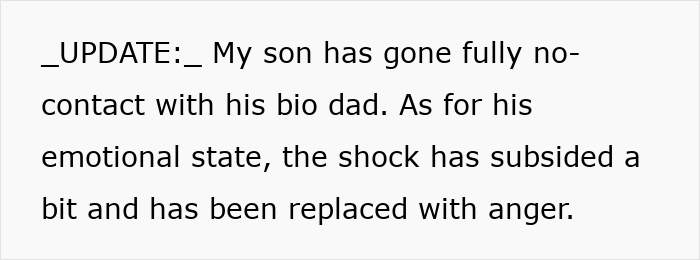 Text excerpt about a dad lying regarding divorce reason to win over his son, with truth revealed years later.