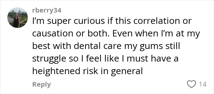 Social media comment discussing the tiny habit's potential impact on heart attack and dementia risk.