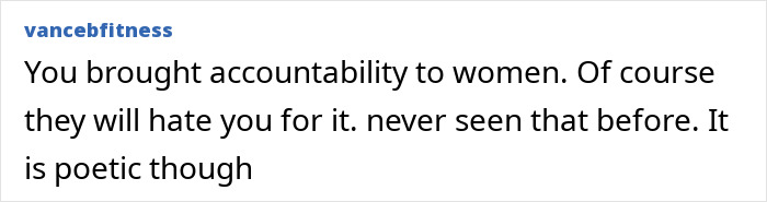 Text post by vancebfitness about accountability and women, discussing social reactions and poetic perspective.