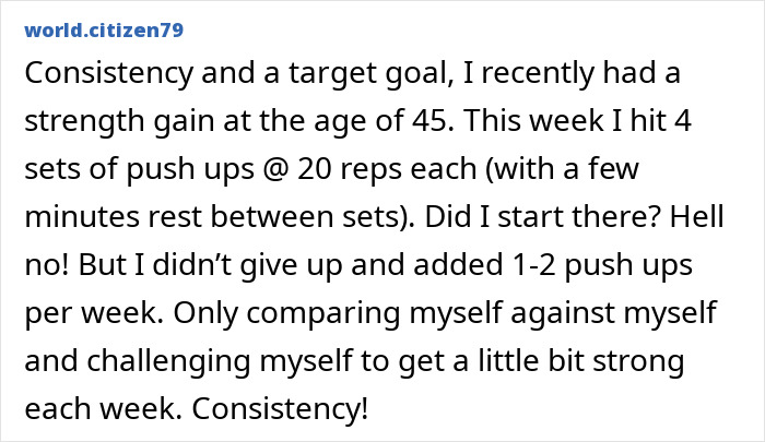 Text post about strength gain and push-ups progress, highlighting the push-ups challenge and its positive impact on women&rsquo;s fitness.