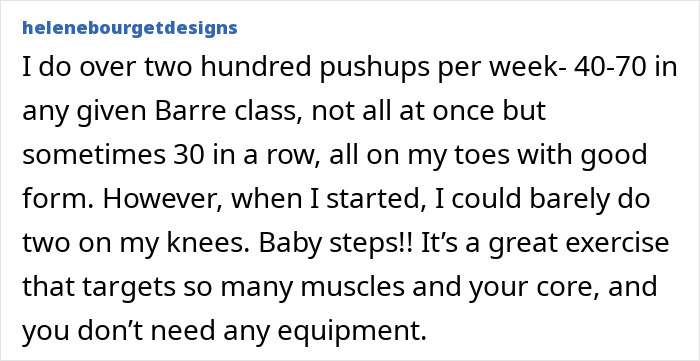 Testimonial about push-ups challenge highlighting progress, muscle targeting, and benefits for women&rsquo;s core strength and fitness.