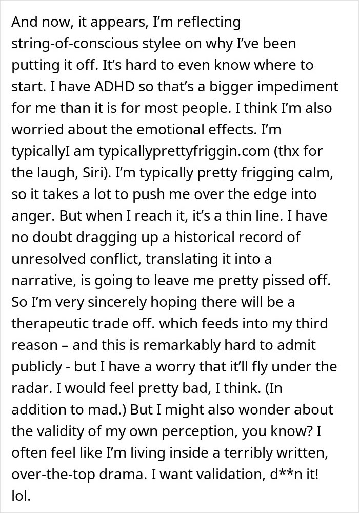 Text excerpt discussing emotional effects and unresolved conflict in a neighbors fight over driveway dispute and belongings.