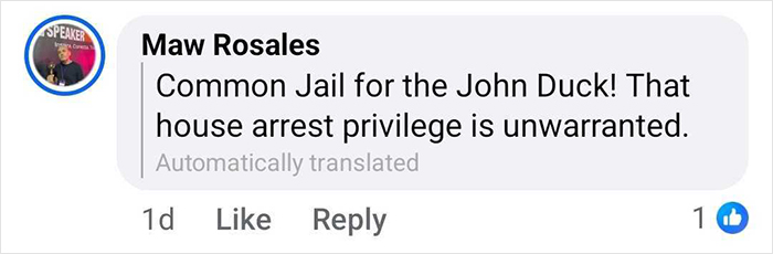 Comment reading Common Jail for the John Duck, showing public support for celebrity duck after removal.