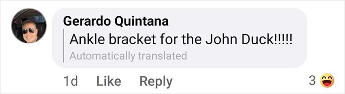 Comment by Gerardo Quintana humorously mentioning an ankle bracket for the celebrity duck sparking mass support.