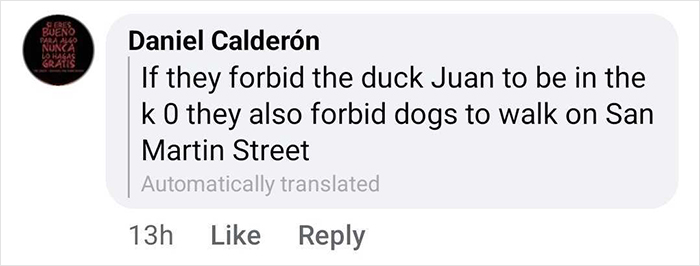 Comment on social media about the celebrity duck Juan being removed from a popular location, sparking mass support.