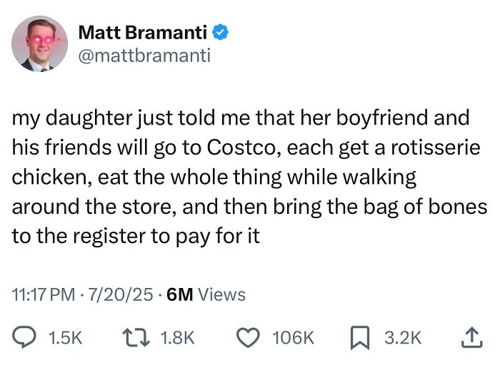 Tweet about funny Costco story with high engagement, part of hilarious tweets from July featuring viral humor and relatable content.