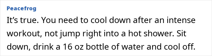 Comment advising gymgoers to cool down and hydrate post-workout to avoid common post-workout mistakes and related hospital visits.