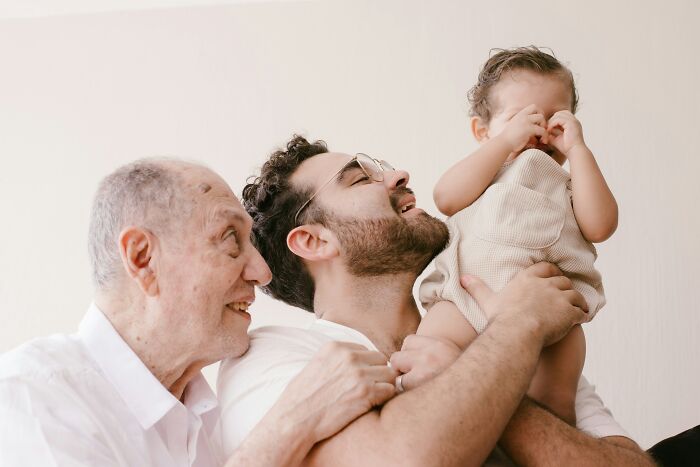 Three generations of men, from elderly to baby, illustrating the critical point when your body starts to age rapidly in new study. Three generations of men, from elderly to baby, illustrating the critical point when your body starts to age rapidly in new study.