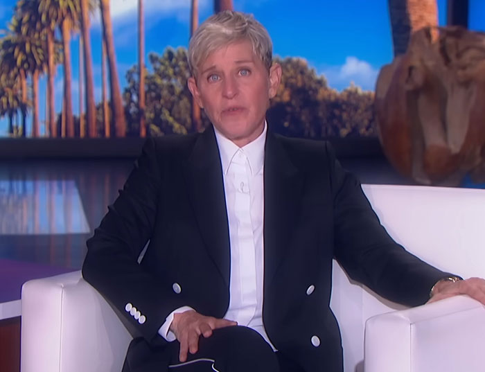 Ellen DeGeneres seated on a white couch during a TV show amid bullying controversy and new claims from former staff. Ellen DeGeneres seated on a white couch during a TV show amid bullying controversy and new claims from former staff.