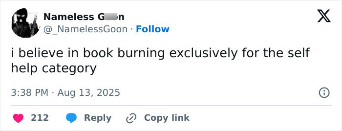 Screenshot of a social media post criticizing self help books, related to an entrepreneur using AI to publish books.