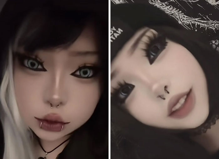 Two women with heavy makeup and piercings, showcasing Instagram vs reality looks highlighting altered appearances.