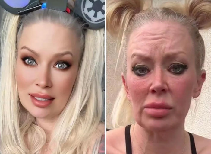 Side-by-side Instagram vs reality pics of a woman showing how out of touch some people really are.