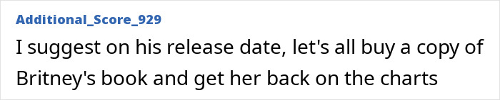 Text excerpt showing a fan commenting on Britney Spears’ book release amid reactions to Kevin Federline’s memoir announcement. Text excerpt showing a fan commenting on Britney Spears’ book release amid reactions to Kevin Federline’s memoir announcement.