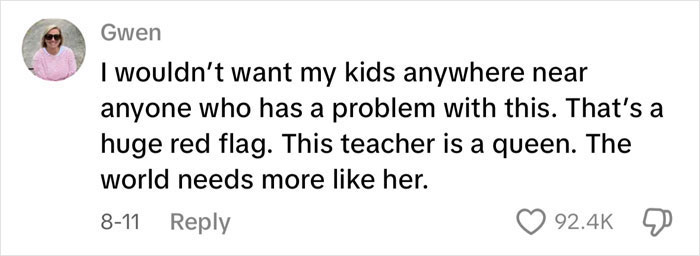 Comment praising a teacher for her impactful private parts song for first grade kids that has gone viral, calling her a queen. Comment praising a teacher for her impactful private parts song for first grade kids that has gone viral, calling her a queen.