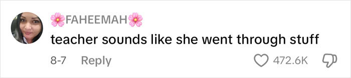 Comment on social media by user Faheemah, discussing a teacher's viral song for first grade kids about private parts. Comment on social media by user Faheemah, discussing a teacher's viral song for first grade kids about private parts.