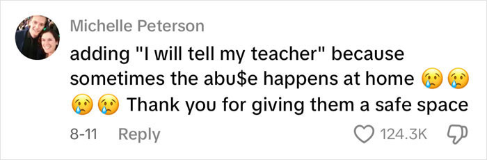 Comment praising teacher’s safe space for kids, referencing abuse and support in viral teacher’s private parts song for first grade kids. Comment praising teacher’s safe space for kids, referencing abuse and support in viral teacher’s private parts song for first grade kids.