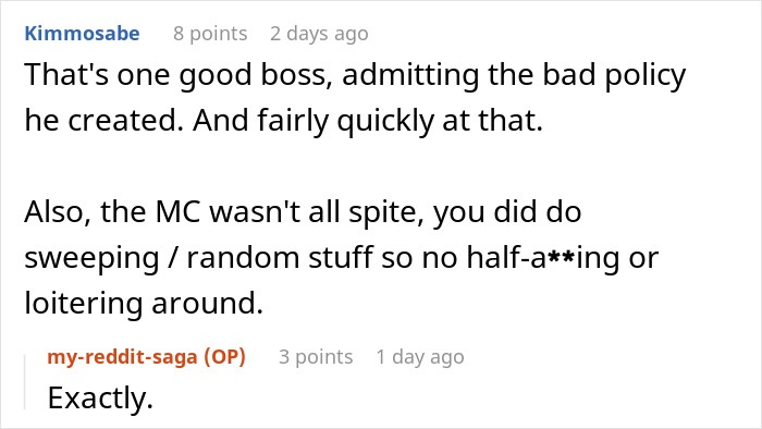 Online discussion showing a boss admitting a bad policy banning flexible hours and its negative impact on the workplace. Online discussion showing a boss admitting a bad policy banning flexible hours and its negative impact on the workplace.