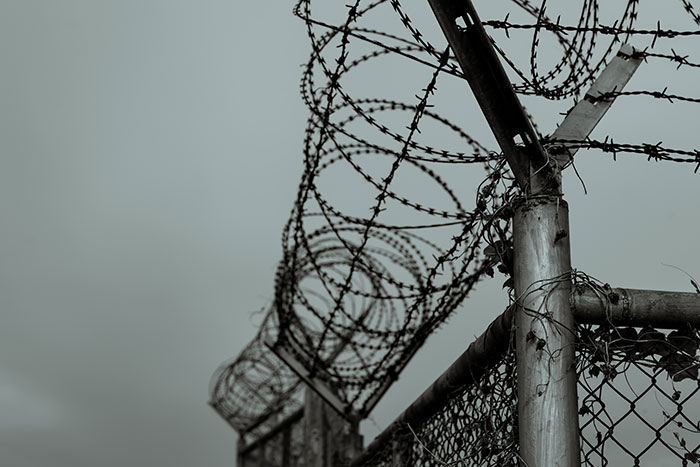 Close-up of barbed wire fence symbolizing life in prison and the hardships inmates face behind bars.