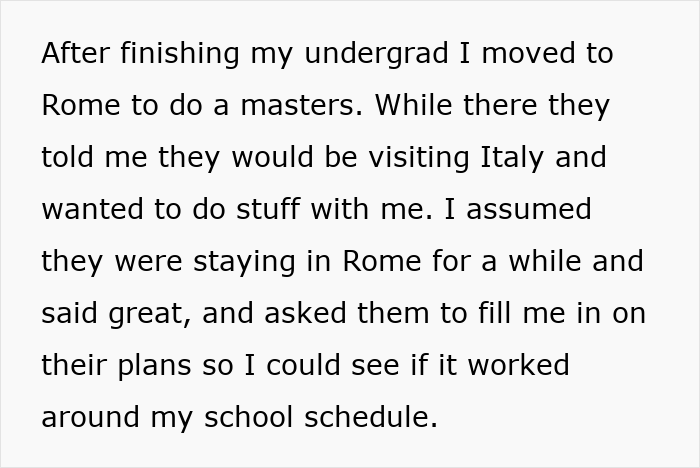 Text excerpt from a woman explaining feeling excluded by friends during trips and saying she is not a hotel. Text excerpt from a woman explaining feeling excluded by friends during trips and saying she is not a hotel.