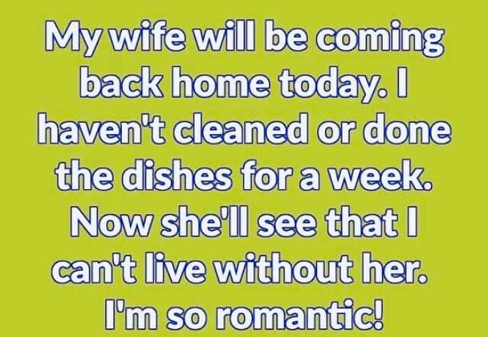 Funny chaotic marriage meme about a husband not cleaning for a week to prove he can't live without his wife.