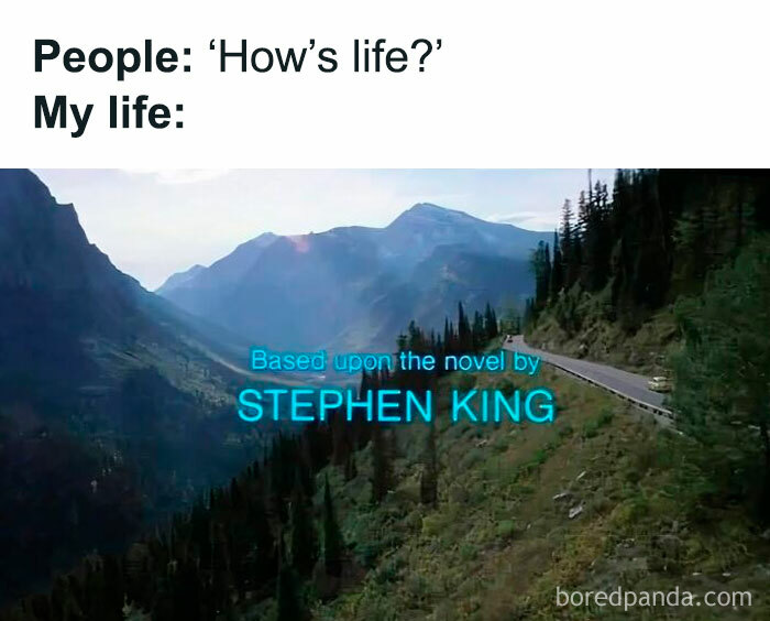 Meme showing a mountainous road with text humorously illustrating life, relatable to neurodivergent people.