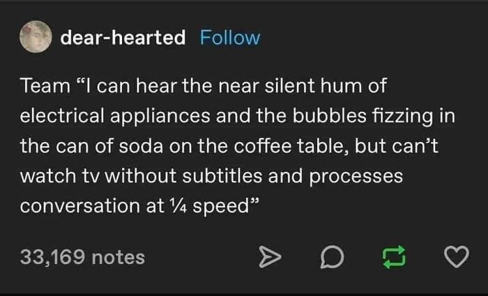 Text post about sensory sensitivity and communication struggles shared among neurodivergent people in relatable meme format.