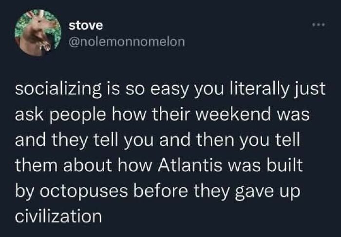 Tweet humor about socializing awkwardness relating to neurodivergent people in a relatable meme format.