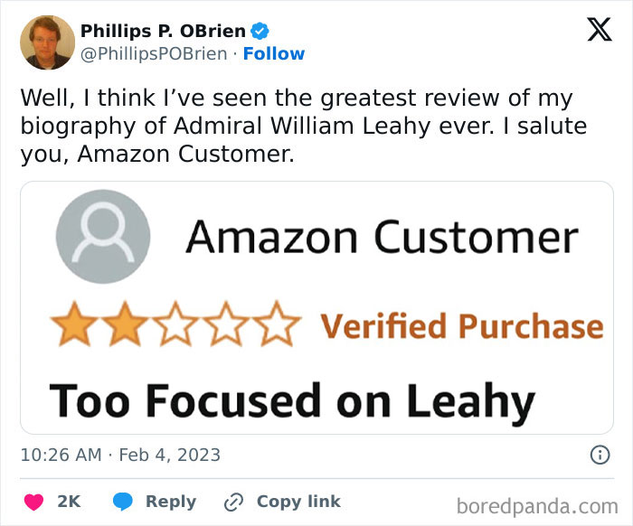Tweet showing a humorous product review with a three-star rating, illustrating immaculate sense of humor in reviews.
