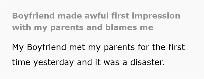 Woman Won't Take The Blame For A Ruined First Meeting With Her Parents After BF Parties Too Hard