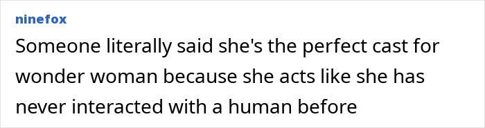 Text from ninefox stating a comment about Gal Gadot’s acting related to Wonder Woman role. Text from ninefox stating a comment about Gal Gadot’s acting related to Wonder Woman role.