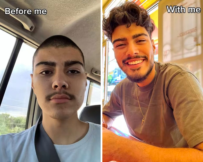 Before and after photos showing the girlfriend glow-up effect with a noticeable positive change in appearance and confidence.