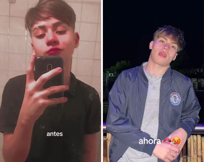 Before and after photos of a young person showing the girlfriend glow-up effect with different styles and expressions.