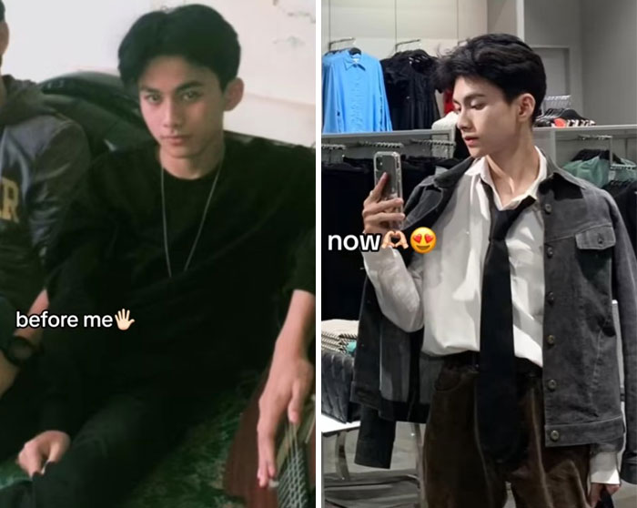 Before and after photos showing the girlfriend glow-up effect with improved style and confidence.