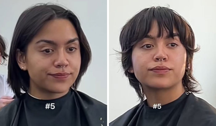 Before and after haircut transformation showing a glow up with a stylish new hairstyle for woman #5