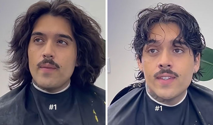 Before and after haircut transformation showing how a fresh haircut can create a dramatic glow up effect.