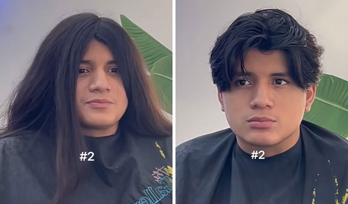 Before and after haircut transformation showing a man’s glow up with a stylish new haircut and refreshed look.