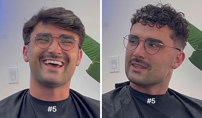 Before and after haircut transformation of a man with glasses showcasing a dramatic glow up and fresh hairstyle.