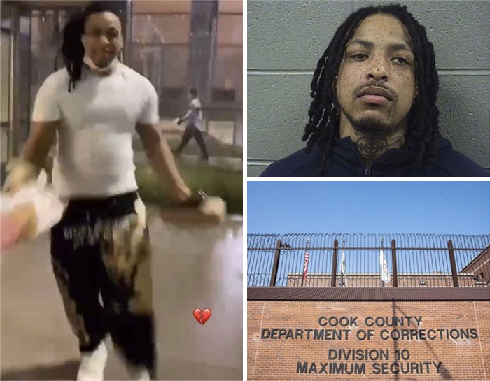 Collage showing individuals, mugshot, and Cook County maximum security prison related to morbid knowledge group.