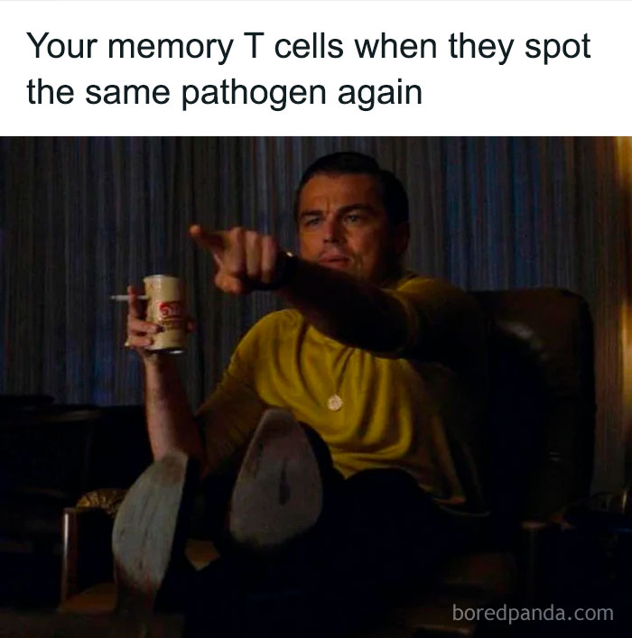 Man in yellow shirt pointing at TV holding a drink, funny and relatable medical memes for your next doctor checkup.