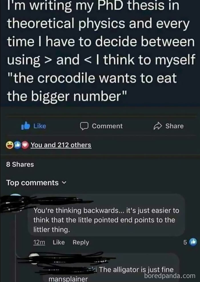 A science meme about deciding between greater than and less than symbols with a crocodile analogy for photosynthesis fans.