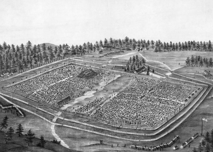 A detailed historical illustration of a crowded fort representing unbelievable historical events people survived.