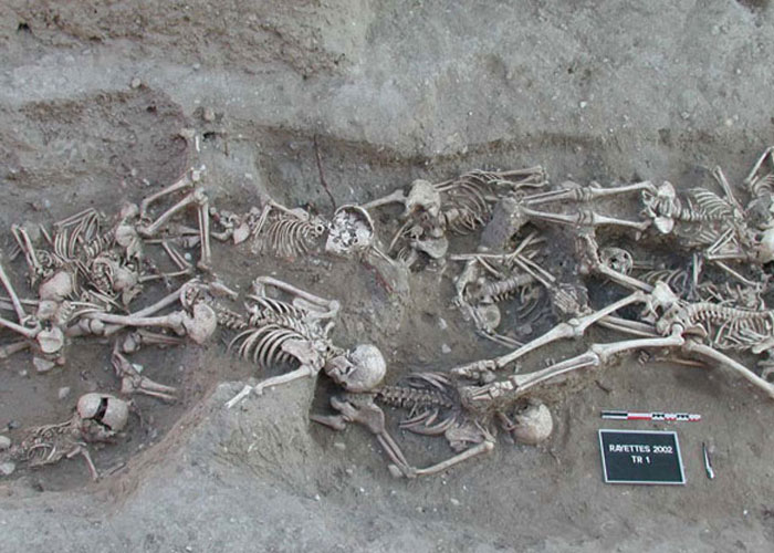 Archaeological site showing human skeletons, illustrating unbelievable historical events that people actually survived.