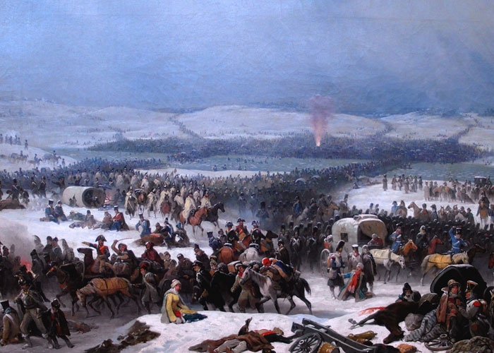 Historical battle scene depicting soldiers and horses in a snowy landscape, showcasing unbelievable historical events survived.