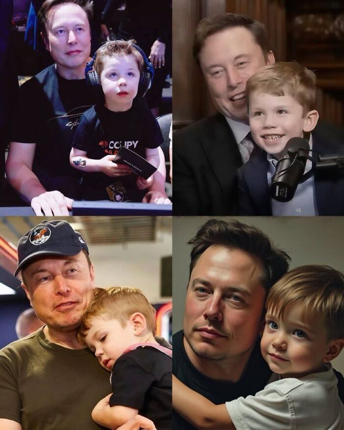 Collage of Elon Musk with young children, related to a claim by a 40-year-old Kenyan man about being his eldest son.