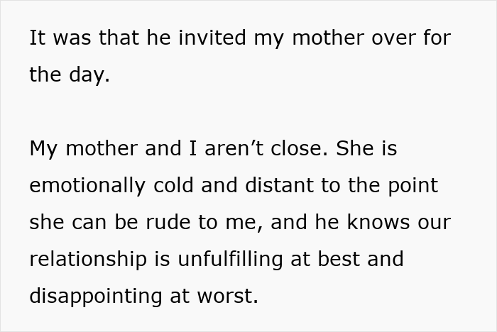 Text excerpt describing emotional distance between wife and her mother, related to husband’s birthday surprise and therapy. - 6
