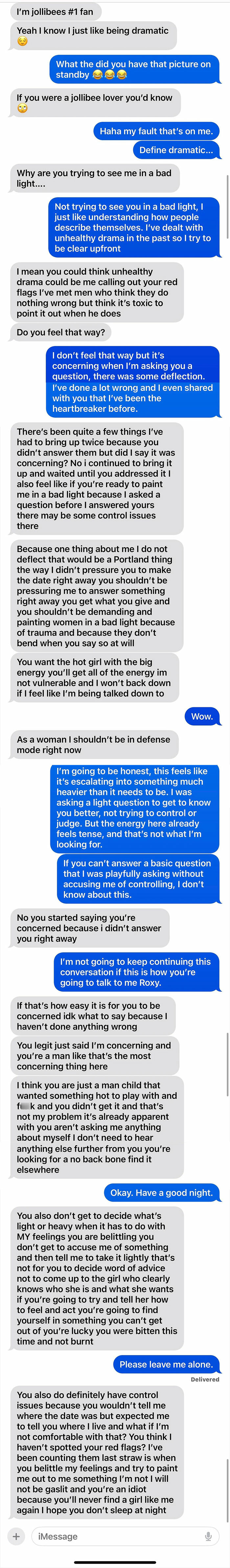 Text conversation about unhealthy drama and control issues, illustrating delusional behavior among women in conflict situations.