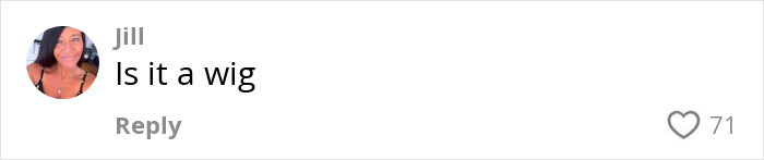 Comment from Jill asking if the hairstyle is a wig, related to Ibiza Final Boss viral haircut meme frenzy. Comment from Jill asking if the hairstyle is a wig, related to Ibiza Final Boss viral haircut meme frenzy.